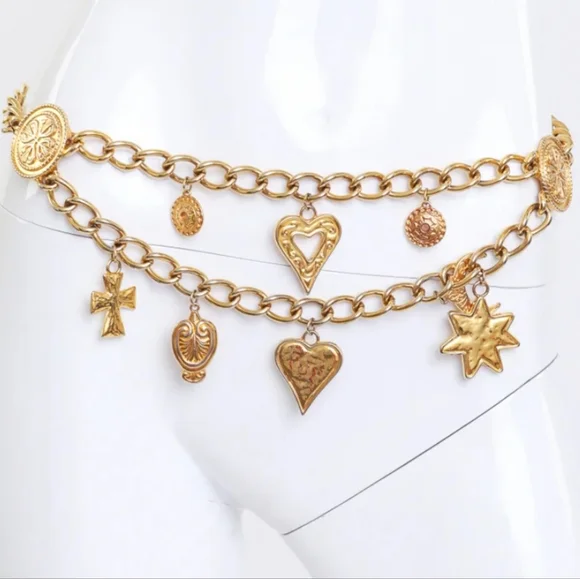 ESCADA 80's Vintage Gold Mystic Cross Charm  Chain Belt.  Excellent Cond. - Picture 3 of 9